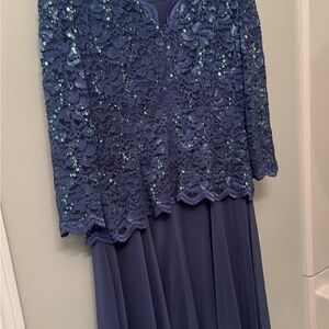 Alex Evenings Navy Lace & Sequin Evening Dress